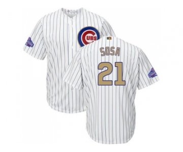 Youth Chicago Cubs #21 Sammy Sosa White(Blue Strip) 2017 Gold Program Cool Base StitchedMLB Jersey