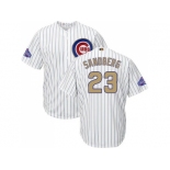 Youth Chicago Cubs #23 Ryne Sandberg White(Blue Strip) 2017 Gold Program Cool Base Stitched MLB Jersey