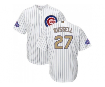 Youth Chicago Cubs #27 Addison Russell White(Blue Strip) 2017 Gold Program Cool Base Stitched MLB Jersey