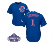 Youth Majestic Chicago Cubs #1 Kosuke Fukudome Authentic Royal Blue Alternate 2016 World Series Champions Cool Base MLB Jersey