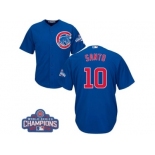 Youth Majestic Chicago Cubs #10 Ron Santo Authentic Royal Blue Alternate 2016 World Series Champions Cool Base MLB Jersey