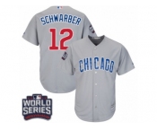 Youth Majestic Chicago Cubs #12 Kyle Schwarber Authentic Grey Road 2016 World Series Bound Cool Base MLB Jersey