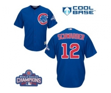 Youth Majestic Chicago Cubs #12 Kyle Schwarber Authentic Royal Blue Alternate 2016 World Series Champions Cool Base MLB Jersey