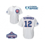 Youth Majestic Chicago Cubs #12 Kyle Schwarber Authentic White Home 2016 World Series Champions Cool Base MLB Jersey