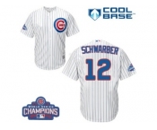 Youth Majestic Chicago Cubs #12 Kyle Schwarber Authentic White Home 2016 World Series Champions Cool Base MLB Jersey