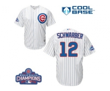 Youth Majestic Chicago Cubs #12 Kyle Schwarber Authentic White Home 2016 World Series Champions Cool Base MLB Jersey