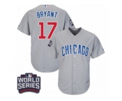 Youth Majestic Chicago Cubs #17 Kris Bryant Authentic Grey Road 2016 World Series Bound Cool Base MLB Jersey