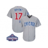 Youth Majestic Chicago Cubs #17 Kris Bryant Authentic Grey Road 2016 World Series Champions Cool Base MLB Jersey