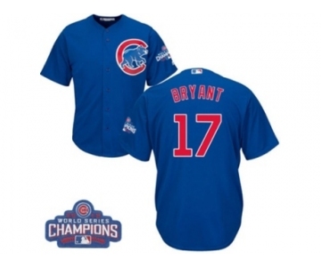 Youth Majestic Chicago Cubs #17 Kris Bryant Authentic Royal Blue Alternate 2016 World Series Champions Cool Base MLB Jersey