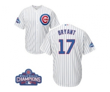 Youth Majestic Chicago Cubs #17 Kris Bryant Authentic White Home 2016 World Series Champions Cool Base MLB Jersey