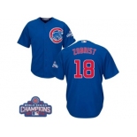 Youth Majestic Chicago Cubs #18 Ben Zobrist Authentic Royal Blue Alternate 2016 World Series Champions Cool Base MLB Jersey