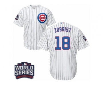 Youth Majestic Chicago Cubs #18 Ben Zobrist Authentic White Home 2016 World Series Bound Cool Base MLB Jersey