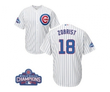 Youth Majestic Chicago Cubs #18 Ben Zobrist Authentic White Home 2016 World Series Champions Cool Base MLB Jersey