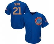 Youth Majestic Chicago Cubs #21 Sammy Sosa Authentic Royal Blue 2017 Gold Champion Cool Base MLB Jersey