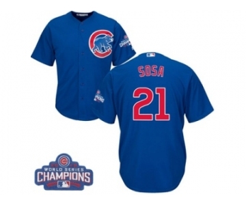 Youth Majestic Chicago Cubs #21 Sammy Sosa Authentic Royal Blue Alternate 2016 World Series Champions Cool Base MLB Jersey