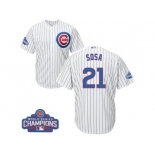 Youth Majestic Chicago Cubs #21 Sammy Sosa Authentic White Home 2016 World Series Champions Cool Base MLB Jersey