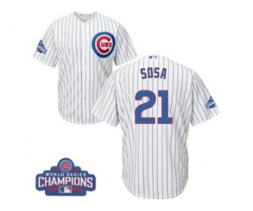 Youth Majestic Chicago Cubs #21 Sammy Sosa Authentic White Home 2016 World Series Champions Cool Base MLB Jersey