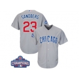 Youth Majestic Chicago Cubs #23 Ryne Sandberg Authentic Grey Road 2016 World Series Champions Cool Base MLB Jersey