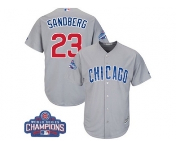 Youth Majestic Chicago Cubs #23 Ryne Sandberg Authentic Grey Road 2016 World Series Champions Cool Base MLB Jersey