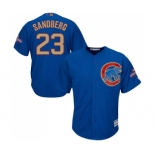 Youth Majestic Chicago Cubs #23 Ryne Sandberg Authentic Royal Blue 2017 Gold Champion Cool Base MLB Jersey