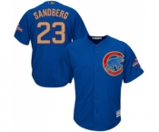 Youth Majestic Chicago Cubs #23 Ryne Sandberg Authentic Royal Blue 2017 Gold Champion Cool Base MLB Jersey