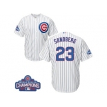 Youth Majestic Chicago Cubs #23 Ryne Sandberg Authentic White Home 2016 World Series Champions Cool Base MLB Jersey