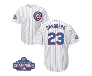 Youth Majestic Chicago Cubs #23 Ryne Sandberg Authentic White Home 2016 World Series Champions Cool Base MLB Jersey