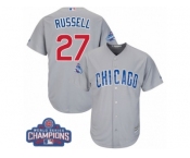 Youth Majestic Chicago Cubs #27 Addison Russell Authentic Grey Road 2016 World Series Champions Cool Base MLB Jersey