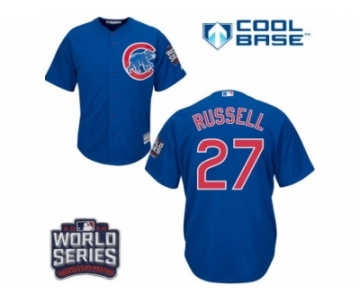 Youth Majestic Chicago Cubs #27 Addison Russell Authentic Royal Blue Alternate 2016 World Series Bound Cool Base MLB Jersey