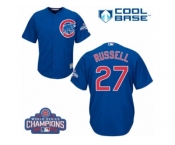 Youth Majestic Chicago Cubs #27 Addison Russell Authentic Royal Blue Alternate 2016 World Series Champions Cool Base MLB Jersey