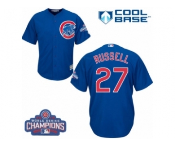 Youth Majestic Chicago Cubs #27 Addison Russell Authentic Royal Blue Alternate 2016 World Series Champions Cool Base MLB Jersey