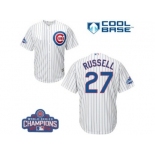 Youth Majestic Chicago Cubs #27 Addison Russell Authentic White Home 2016 World Series Champions Cool Base MLB Jersey