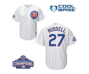 Youth Majestic Chicago Cubs #27 Addison Russell Authentic White Home 2016 World Series Champions Cool Base MLB Jersey