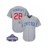 Youth Majestic Chicago Cubs #28 Kyle Hendricks Authentic Grey Road 2016 World Series Champions Cool Base MLB Jersey