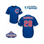 Youth Majestic Chicago Cubs #28 Kyle Hendricks Authentic Royal Blue Alternate 2016 World Series Champions Cool Base MLB Jersey