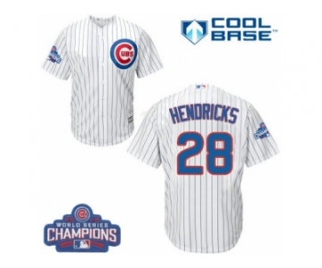 Youth Majestic Chicago Cubs #28 Kyle Hendricks Authentic White Home 2016 World Series Champions Cool Base MLB Jersey