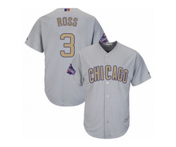 Youth Majestic Chicago Cubs #3 David Ross Authentic Gray 2017 Gold Champion Cool Base MLB Jersey