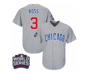 Youth Majestic Chicago Cubs #3 David Ross Authentic Grey Road 2016 World Series Bound Cool Base MLB Jersey