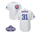 Youth Majestic Chicago Cubs #31 Greg Maddux Authentic White Home 2016 World Series Champions Cool Base MLB Jersey