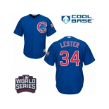 Youth Majestic Chicago Cubs #34 Jon Lester Authentic Royal Blue Alternate 2016 World Series Bound Cool Base MLB Jersey