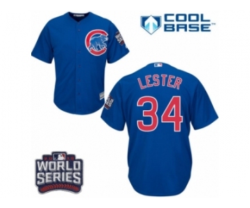 Youth Majestic Chicago Cubs #34 Jon Lester Authentic Royal Blue Alternate 2016 World Series Bound Cool Base MLB Jersey