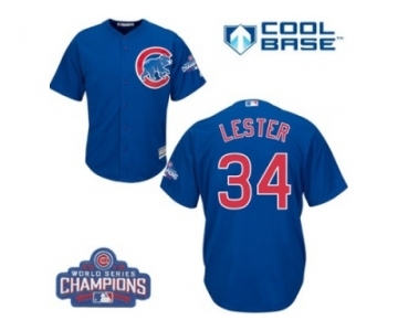 Youth Majestic Chicago Cubs #34 Jon Lester Authentic Royal Blue Alternate 2016 World Series Champions Cool Base MLB Jersey