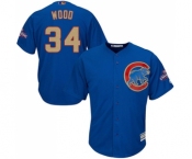 Youth Majestic Chicago Cubs #34 Kerry Wood Authentic Royal Blue 2017 Gold Champion Cool Base MLB Jersey