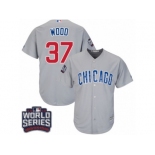 Youth Majestic Chicago Cubs #37 Travis Wood Authentic Grey Road 2016 World Series Bound Cool Base MLB Jersey