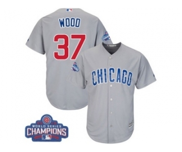 Youth Majestic Chicago Cubs #37 Travis Wood Authentic Grey Road 2016 World Series Champions Cool Base MLB Jersey