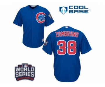 Youth Majestic Chicago Cubs #38 Carlos Zambrano Authentic Royal Blue Alternate 2016 World Series Bound Cool Base MLB Jersey