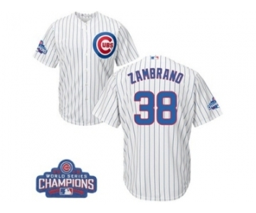 Youth Majestic Chicago Cubs #38 Carlos Zambrano Authentic White Home 2016 World Series Champions Cool Base MLB Jersey