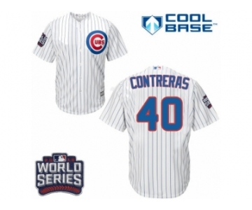 Youth Majestic Chicago Cubs #40 Willson Contreras Authentic White Home 2016 World Series Bound Cool Base MLB Jersey