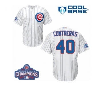 Youth Majestic Chicago Cubs #40 Willson Contreras Authentic White Home 2016 World Series Champions Cool Base MLB Jersey