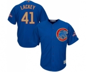 Youth Majestic Chicago Cubs #41 John Lackey Authentic Royal Blue 2017 Gold Champion Cool Base MLB Jersey